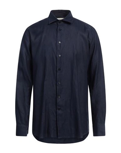 Shop Etro Man Shirt Navy Blue Size 16 ½ Hemp
