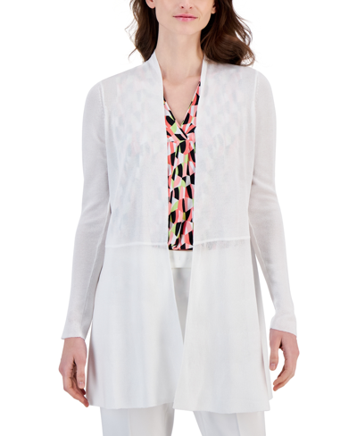 Shop Anne Klein Monterey Open-front Longline Cardigan In Bright White