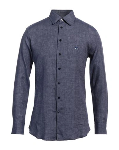 Shop Etro Man Shirt Navy Blue Size 15 ½ Linen