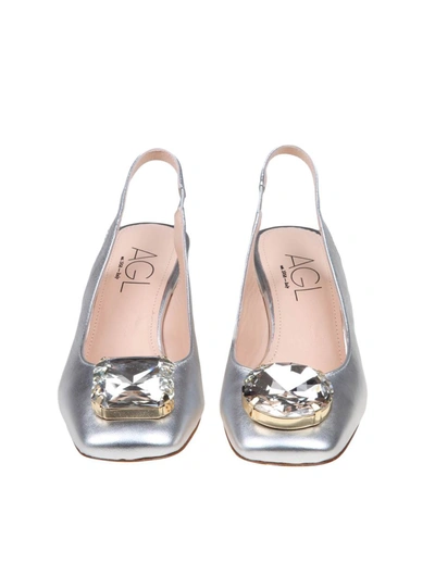 Shop Agl Attilio Giusti Leombruni Agl Slingback In Soft Laminated Leather In Silver