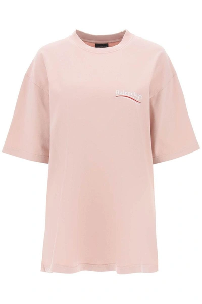 Shop Balenciaga Logo Large Fit T-shirt Tshirt In Pink & Purple