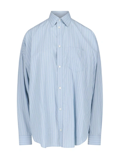 Shop Balenciaga Shirts In Light Blue/white