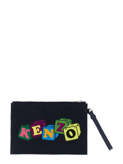 Shop Kenzo Navy Blue Canvas Clutch Bag