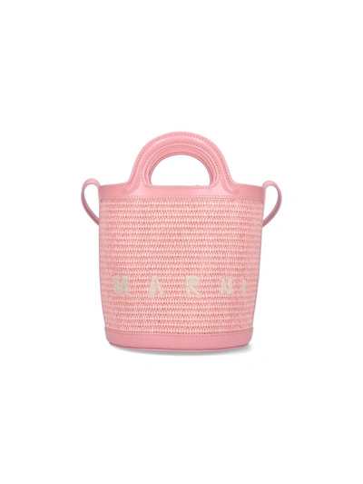 Shop Marni 'tropicalia' Small Pink Leather And Fabric Bag In Light Pink