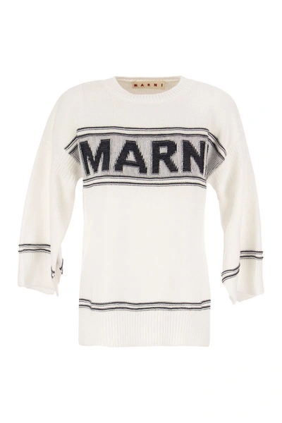 Shop Marni Cotton Jersey With Logo In White