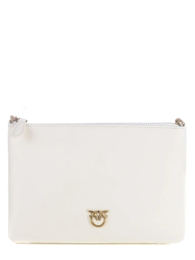 Shop Pinko 'flat Love Bag' White Shoulder Bag With Logo Patch In Smooth Leather Woman  In Beige