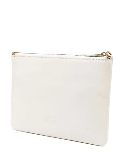 Shop Pinko 'flat Love Bag' White Shoulder Bag With Logo Patch In Smooth Leather Woman  In Beige