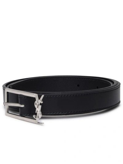 Shop Saint Laurent Cassandra Leather Belt In Black