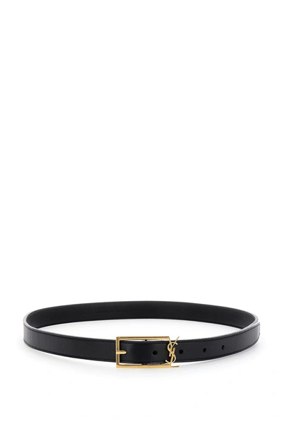 Shop Saint Laurent Cassandra Leather Belt In Black