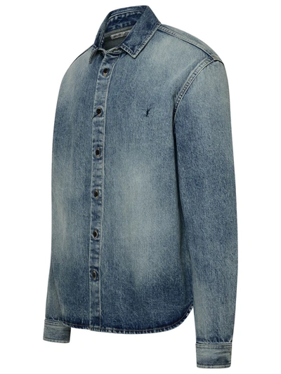 Shop Saint Laurent 'cassandre' Blue Cotton Shirt