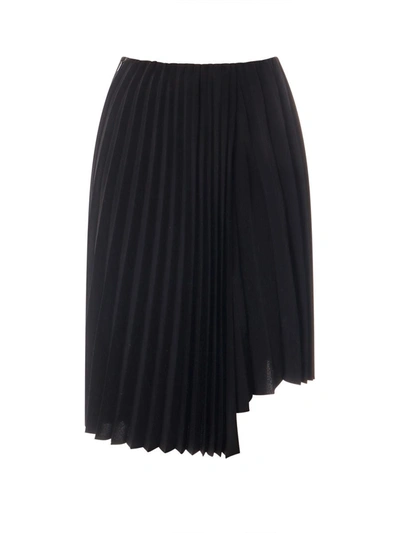 Shop Saint Laurent Asymmetric Pleated Midi Skirt In Black