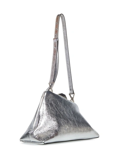 Shop Attico The  Day Off Laminated Leather Shoulder Bag - Runway In Silver