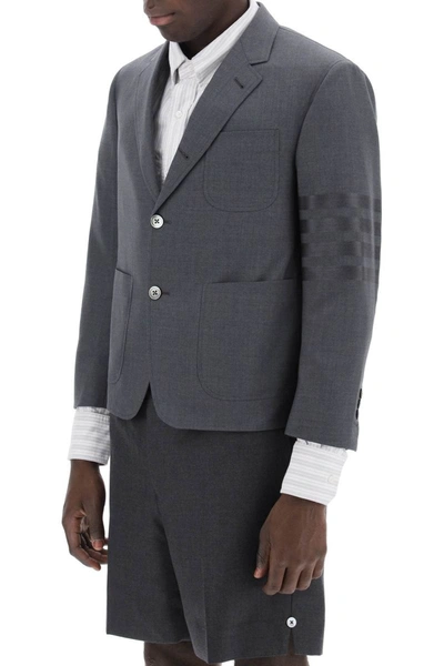 Shop Thom Browne 4-bar Jacket In Light Wool In Grey