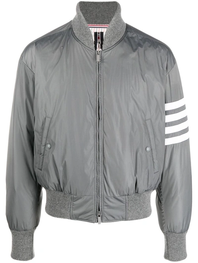 Shop Thom Browne Bomber Jacket In Technical Fabric In Grey