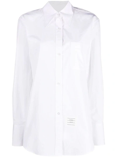 Shop Thom Browne Exaggerated Easy Fit Point Collar Shirt In Poplin Clothing In White