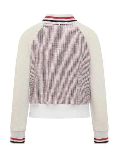 Shop Thom Browne Rwb Shawl Cardigan In Cotton Tweed In Red