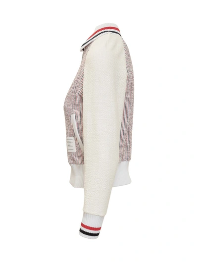 Shop Thom Browne Rwb Shawl Cardigan In Cotton Tweed In Red