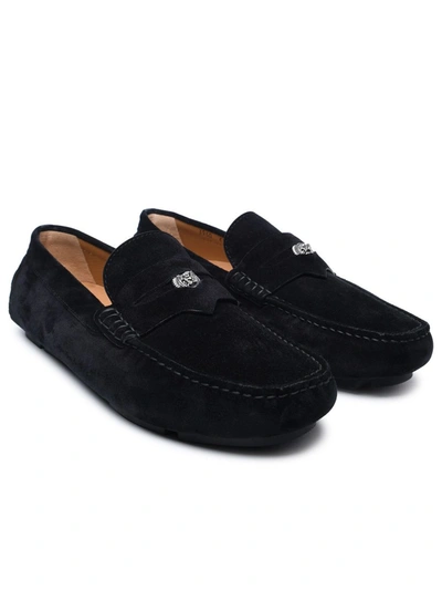 Shop Versace Black Suede Loafers In Nerorutenio