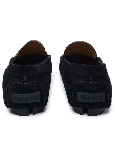 Shop Versace Black Suede Loafers In Nerorutenio