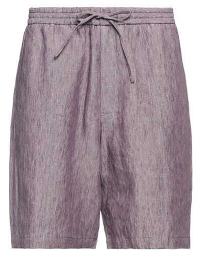 Shop Emporio Armani Man Shorts & Bermuda Shorts Mauve Size 42 Linen In Purple