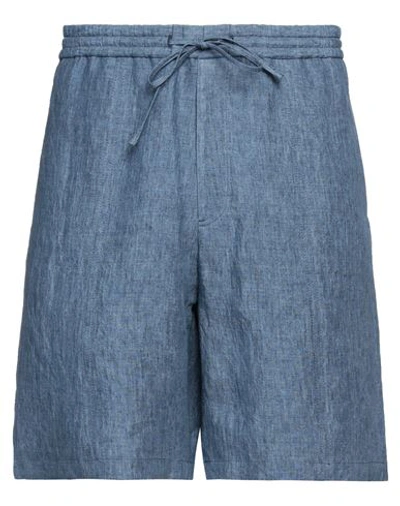 Shop Emporio Armani Man Shorts & Bermuda Shorts Slate Blue Size 40 Linen