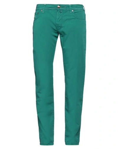 Shop Jacob Cohёn Man Pants Emerald Green Size 35 Cotton, Elastane