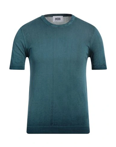 Shop Alpha Studio Man Sweater Deep Jade Size 36 Cotton In Green