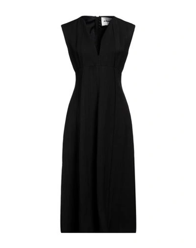 Shop Jil Sander Woman Midi Dress Black Size 2 Viscose, Silk, Linen