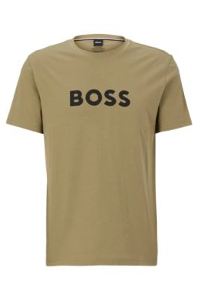 Shop Hugo Boss Cotton-jersey Regular-fit T-shirt With Logo Print In Light Green