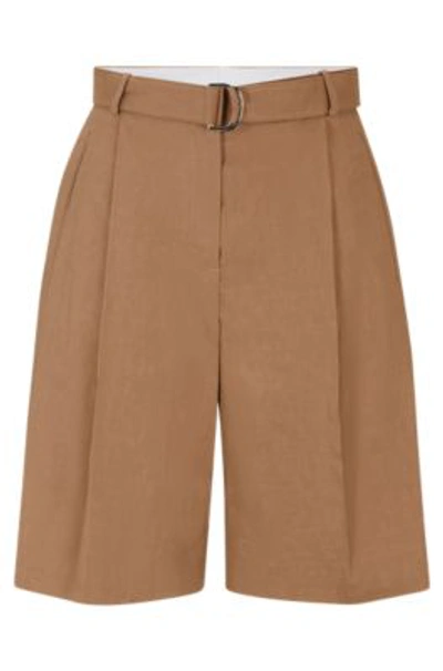 Shop Hugo Boss Relaxed-fit Shorts In A Stretch Linen Blend In Beige