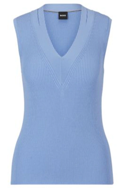 Shop Hugo Boss Sleeveless Knitted Top With Cut-out Details In Blue