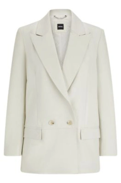 Shop Hugo Boss Longline Double-breasted Jacket In Leather In White