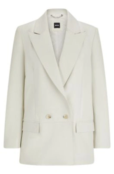 Hugo Boss Longline Double-breasted Jacket In Leather In White