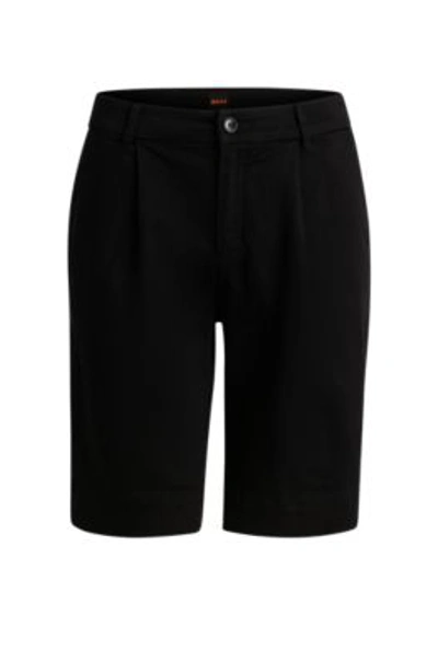 Shop Hugo Boss Relaxed-fit High-rise Shorts In Stretch Cotton In Black