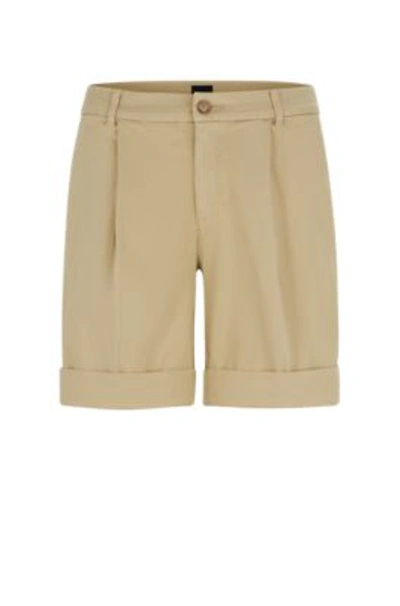 Shop Hugo Boss Relaxed-fit High-rise Shorts In Stretch Cotton In Beige