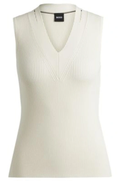 Shop Hugo Boss Sleeveless Knitted Top With Cut-out Details In White