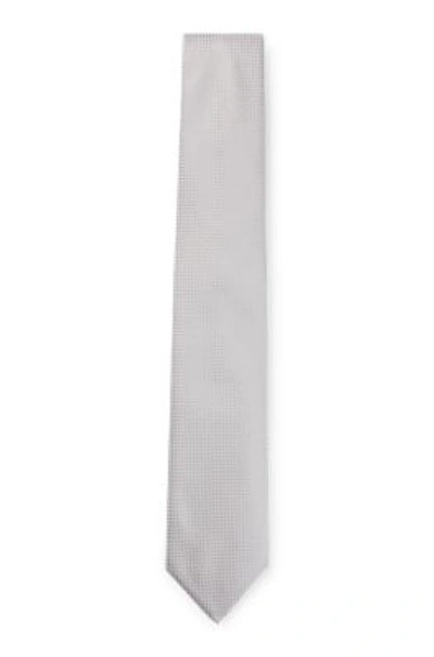 Shop Hugo Boss Silk-blend Tie With All-over Jacquard Pattern In Light Grey