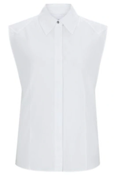 Shop Hugo Boss Sleeveless Blouse In Stretch-cotton Canvas In White