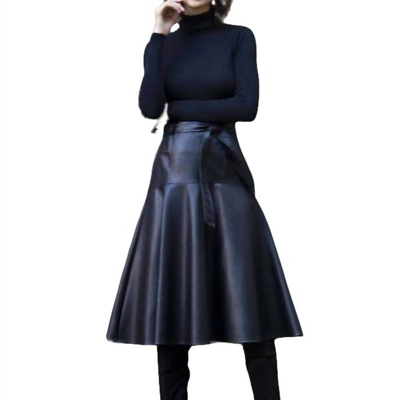 Shop Eva Franco Faux Leather Belted Midi Allas Skirt In Black