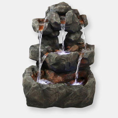Shop Sunnydaze Decor Sunnydaze Layered Rock Waterfall Fountain With Led Lights In Brown