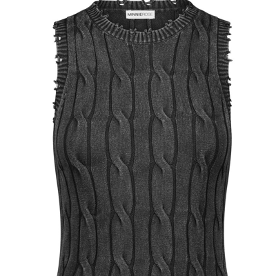 Shop Minnie Rose Cotton Stone Wash Distressed Cable Tank In Black