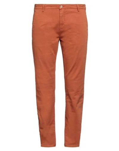 Shop Yan Simmon Man Pants Rust Size 40 Cotton, Elastane In Red