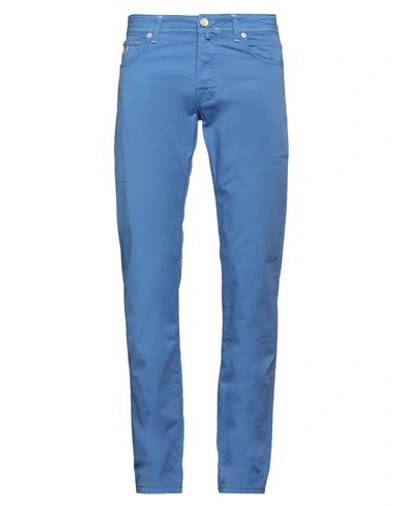 Shop Jacob Cohёn Man Pants Pastel Blue Size 33 Cotton, Elastane