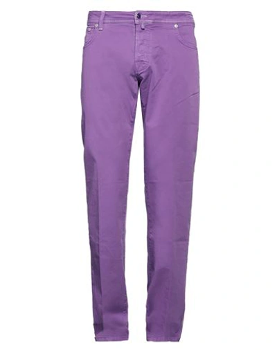 Shop Jacob Cohёn Man Pants Purple Size 38 Cotton, Elastane