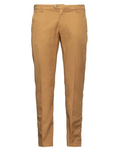 Shop Yan Simmon Man Pants Mustard Size 38 Cotton, Linen, Elastane In Yellow