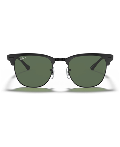 Shop Ray Ban Polarized Sunglasses, Rb3716 Clubmaster In Black Top Matte,green Polar