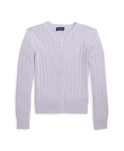 Shop Polo Ralph Lauren Big Girls Cable-knit Cotton Cardigan In Flower Purple With Nevis