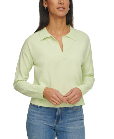 Shop Calvin Klein Jeans Est.1978 Petite Long-sleeve Polo Shirt In Iced Lime
