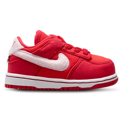 Shop Nike Boys  Dunk Low In Fire Red/light Crimson/pink Foam