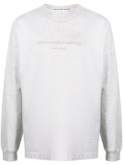 Shop Alexander Wang Long Sleeve T-shirt With Glitter Clothing In Grey